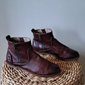 TAOS Womens Double Time Out Whiskey‎ Brown Leather Preppy Ankle Zip Booties 8.5